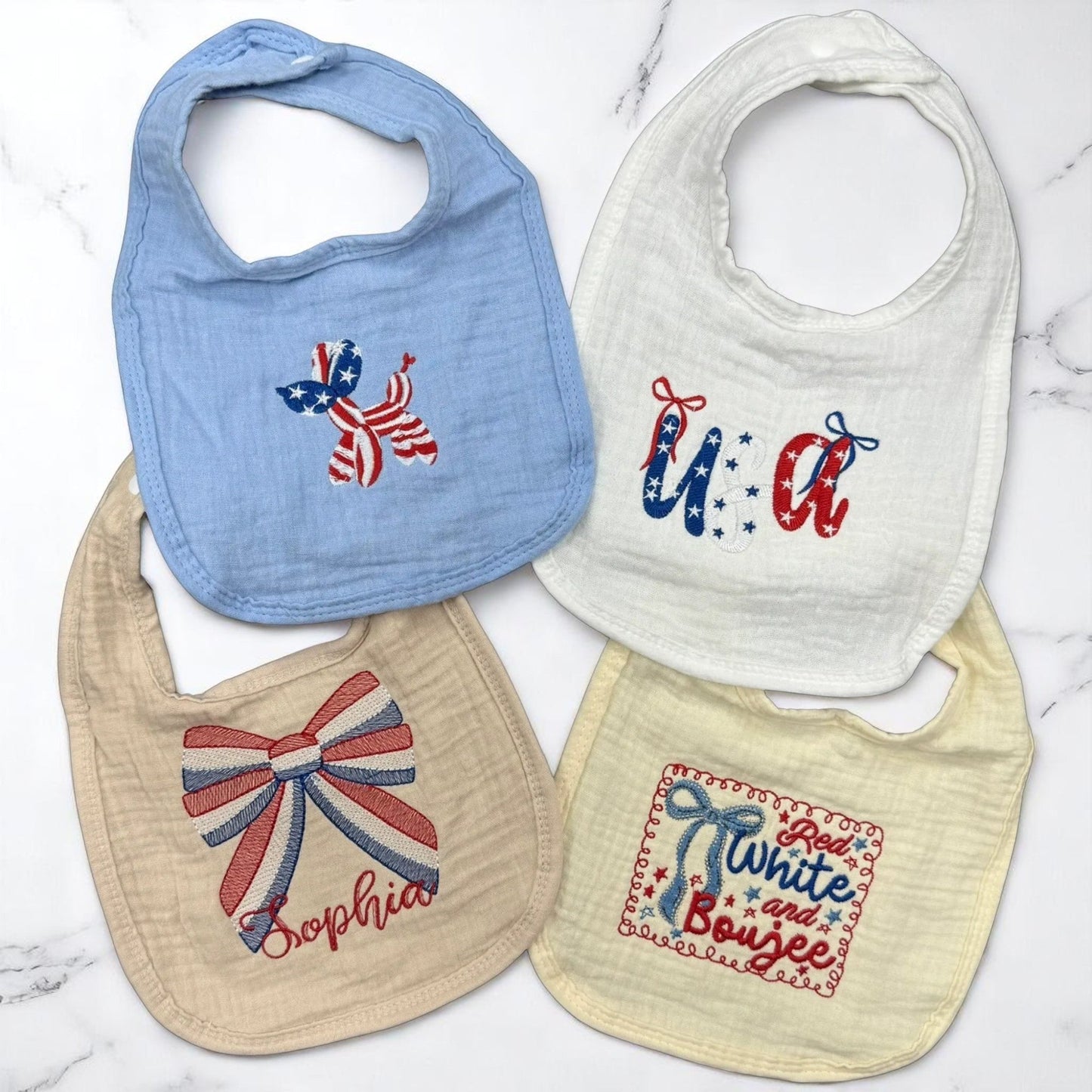 Patriotic Baby Bibs, Embroidered 4th of July Style Bibs for Toddlers, Ideal 4th July Party Gift