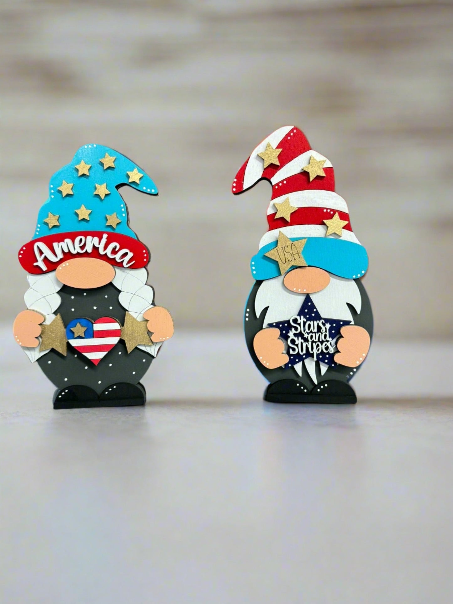 Patriotic Gnomes Summer Shelf Sitter Both