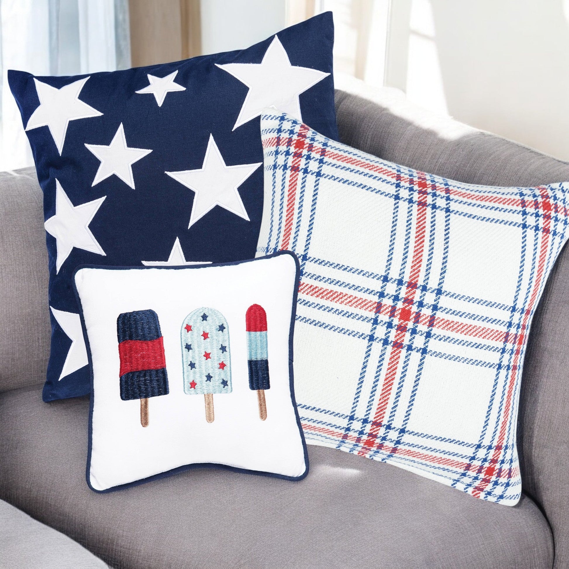 Patriotic Stars Throw Pillow, Bold Blue & White Cozy Accent, Perfect for 4th of July Decor, USA Themed Gift Throw Pillow