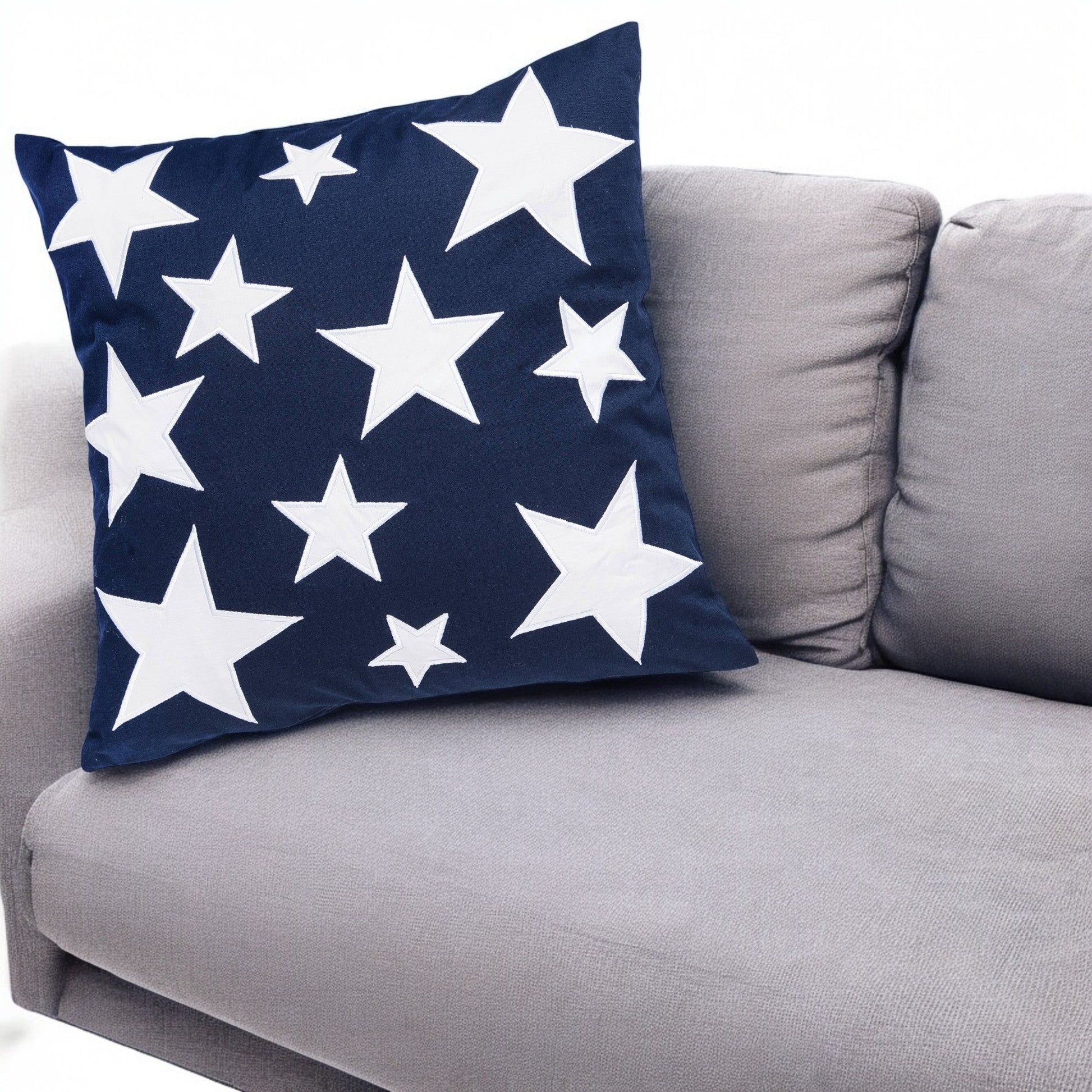 Patriotic Stars Throw Pillow, Bold Blue & White Cozy Accent, Perfect for 4th of July Decor, USA Themed Gift Throw Pillow