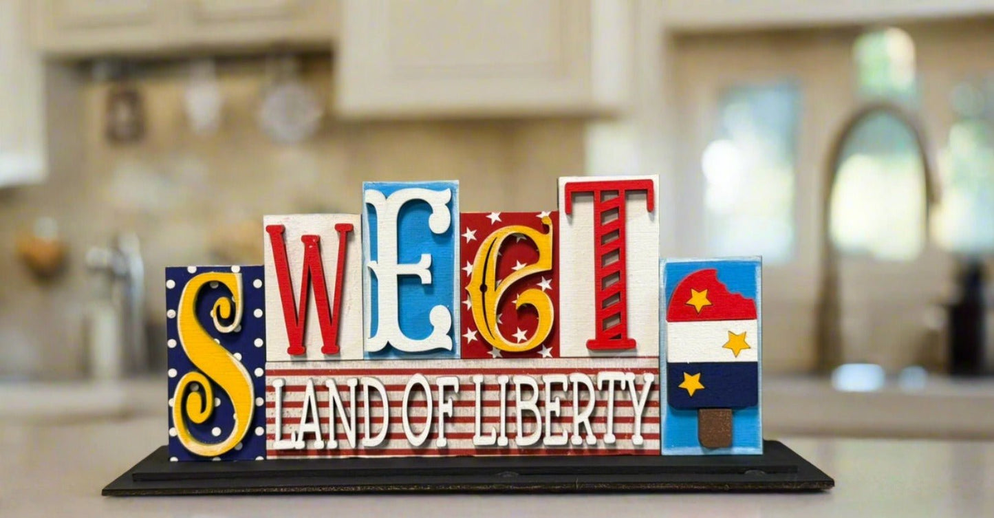 Patriotic Word Stacker Patriotic Shelf Sitter Sweet