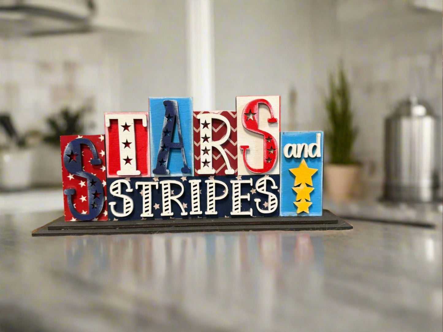 Patriotic Word Stacker Patriotic Shelf Sitter Stripes