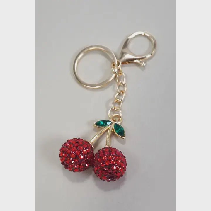 Pearlie Cherry Drop Keychain, Preppy Bag Charm with Leaf Accent, Stylish Purse Accessory, Gift for Her - Nifty Decor & More