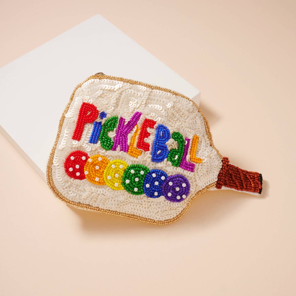 Pickleball Beaded Coin Pouch, Fun Playful Small Accessory Bag for Pickleball Fans, Unique Sports Gift Idea Purse