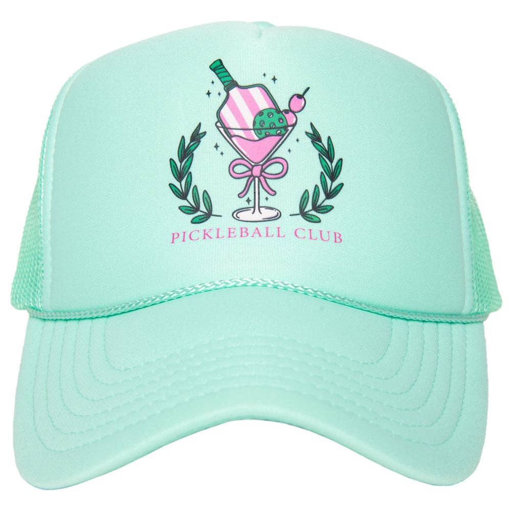 Pickleball Club Martini Foam Trucker Cap, Chic Girly Summer Hat, Fun Outdoor Sun Protection, Trendy Gift for Her Trucker Hats Seafoam