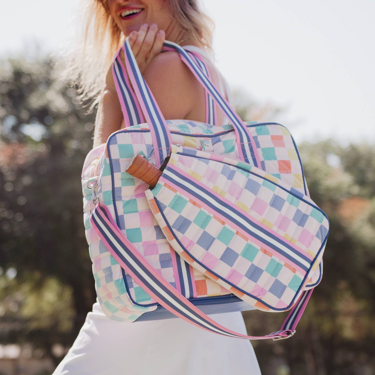 Pickleball Pattern Tote Bag, Vibrant Sporty Design, Perfect for Court Gear, Unique Pickleball Gift Tote Bag Multicolored