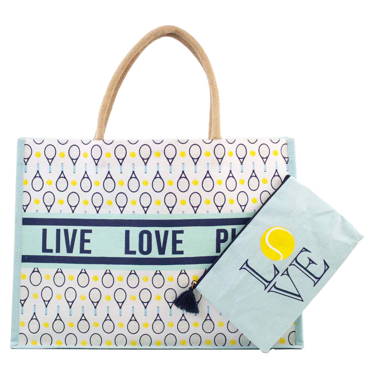 Pickleball & Tennis Juco Tote Bag, Trendy Sports Carryall, Great for On-the-Go, Awesome Gift for Sporty Souls Tote Bag Sky/Navy/White
