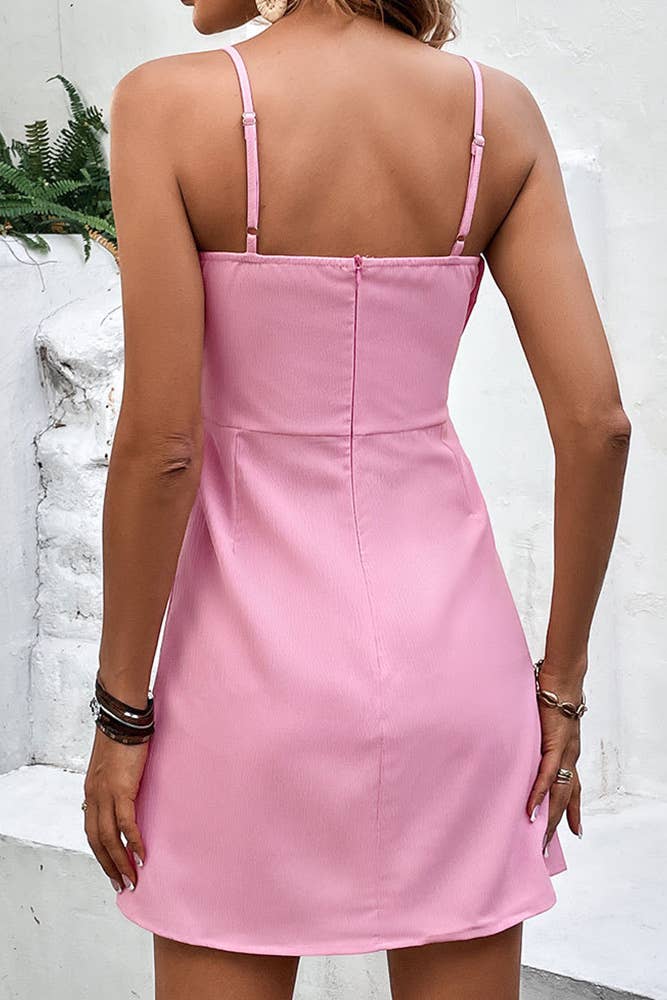 Pink Bowknot Sling Mini Dress, chic & flirty summer wear, perfect for parties, date nights, trendy women's gift Dress