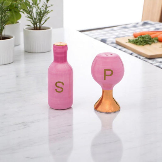 Pink Wine Bottle Salt and Pepper Shakers, Cute 3.75" Ceramic Set, Kitchen Tabletop Seasoning, Gift for Wine Lovers Kitchen Ware