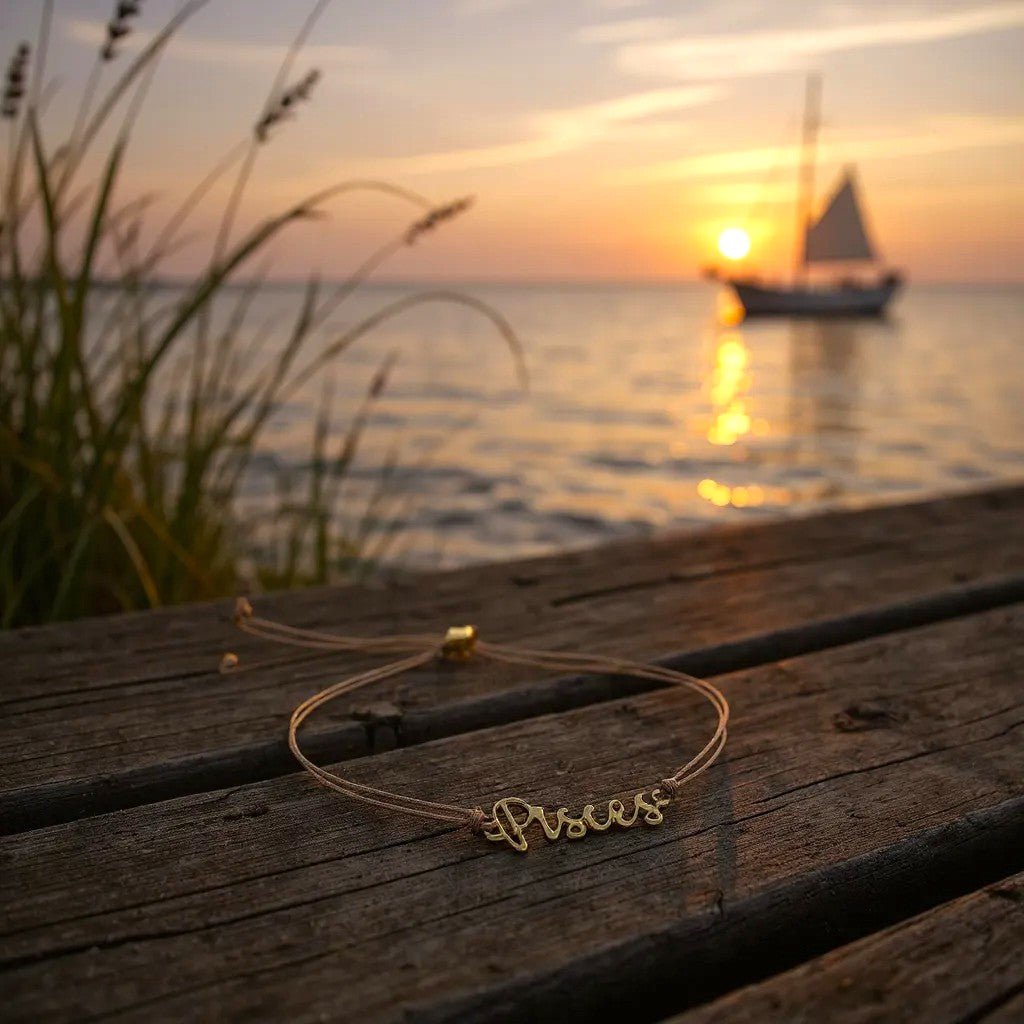 PISCES Zodiac Cord Bracelet Gold - February 19 - March 20 Zodiac Sign Bracelets