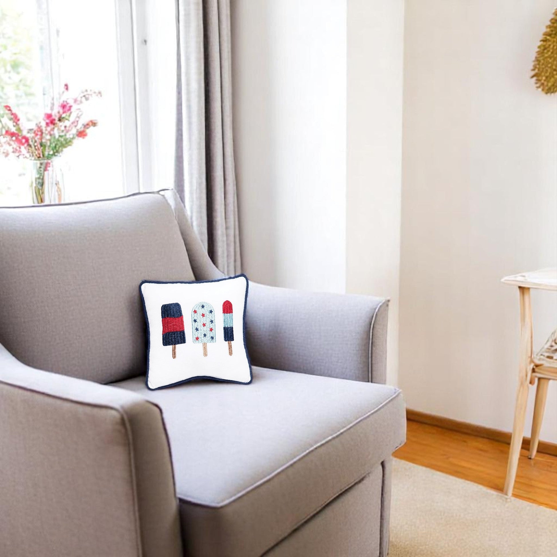 Popsicles Red White Blue Design, Patriotic Throw Pillow, , Perfect for Summer Decor, Fourth of July Gift Throw Pillow