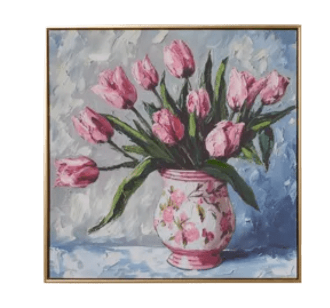 Potted Tulips Framed Wall Art 23.5" in Yellow or Pink Vase, Vibrant Floral Home Decor, Perfect Spring or Elegant Home Decoration - Nifty Decor & More