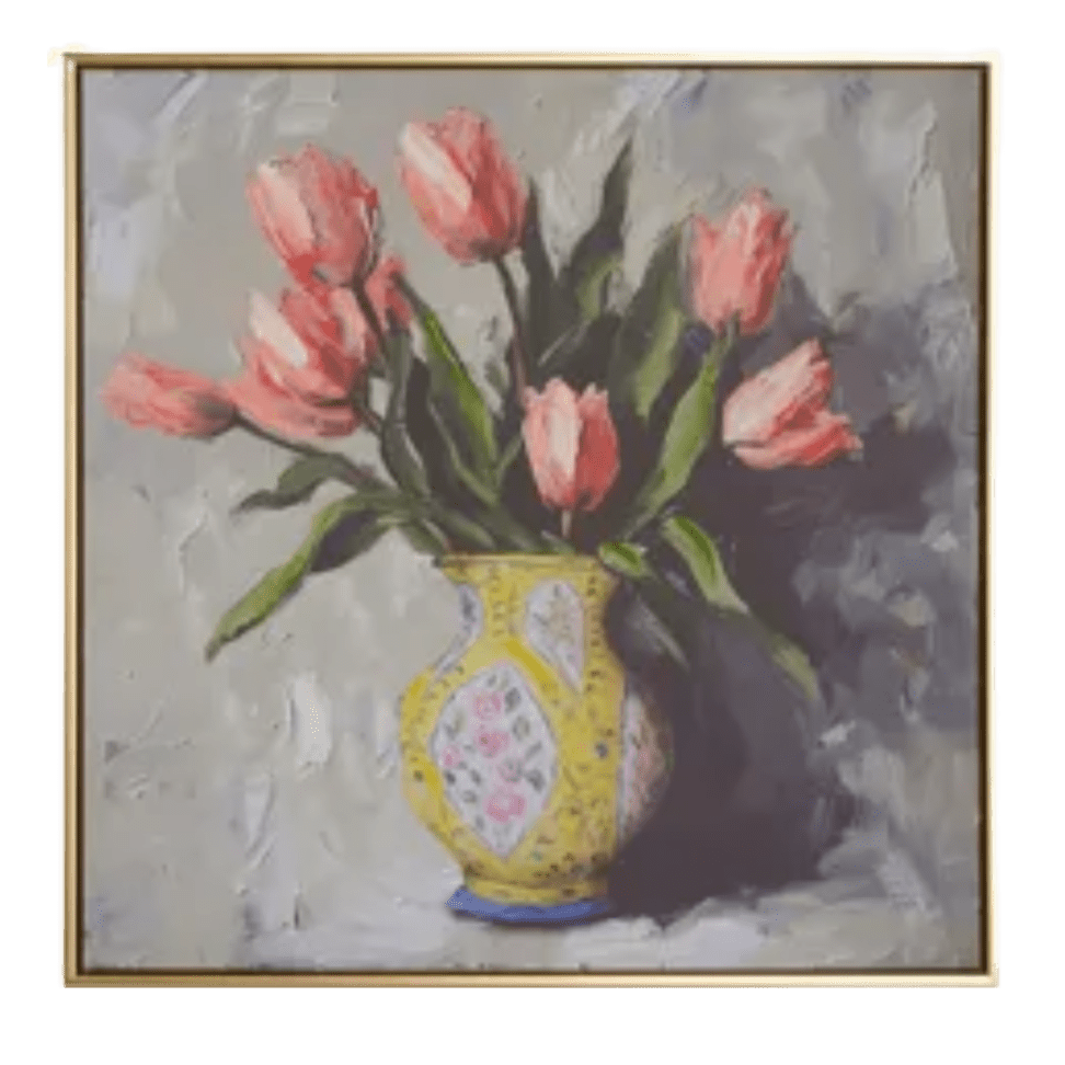 Potted Tulips Framed Wall Art 23.5" in Yellow or Pink Vase, Vibrant Floral Home Decor, Perfect Spring or Elegant Home Decoration - Nifty Decor & More