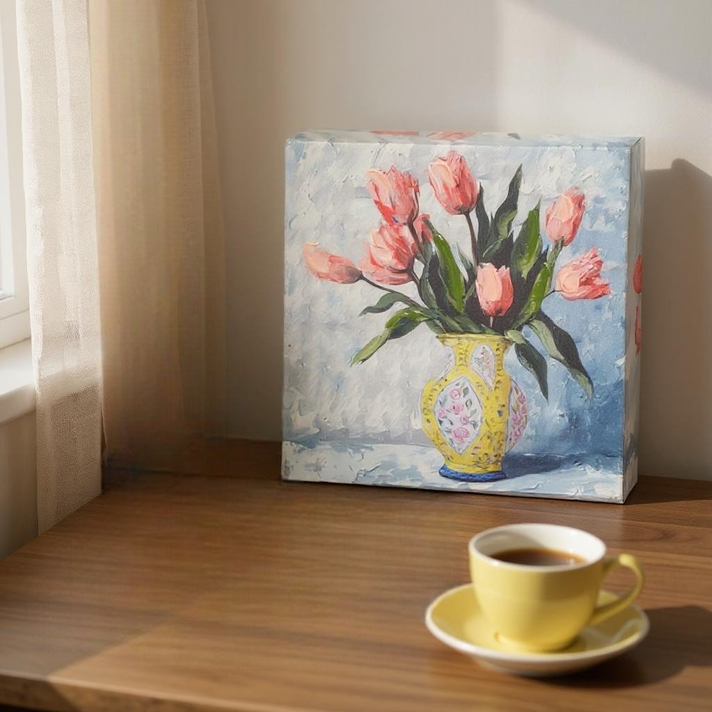 Potted Tulips Wall Art, 6" Floral Decor Accent, Perfect Home Decoration, Gift for Flower Lovers Floral Wall Art