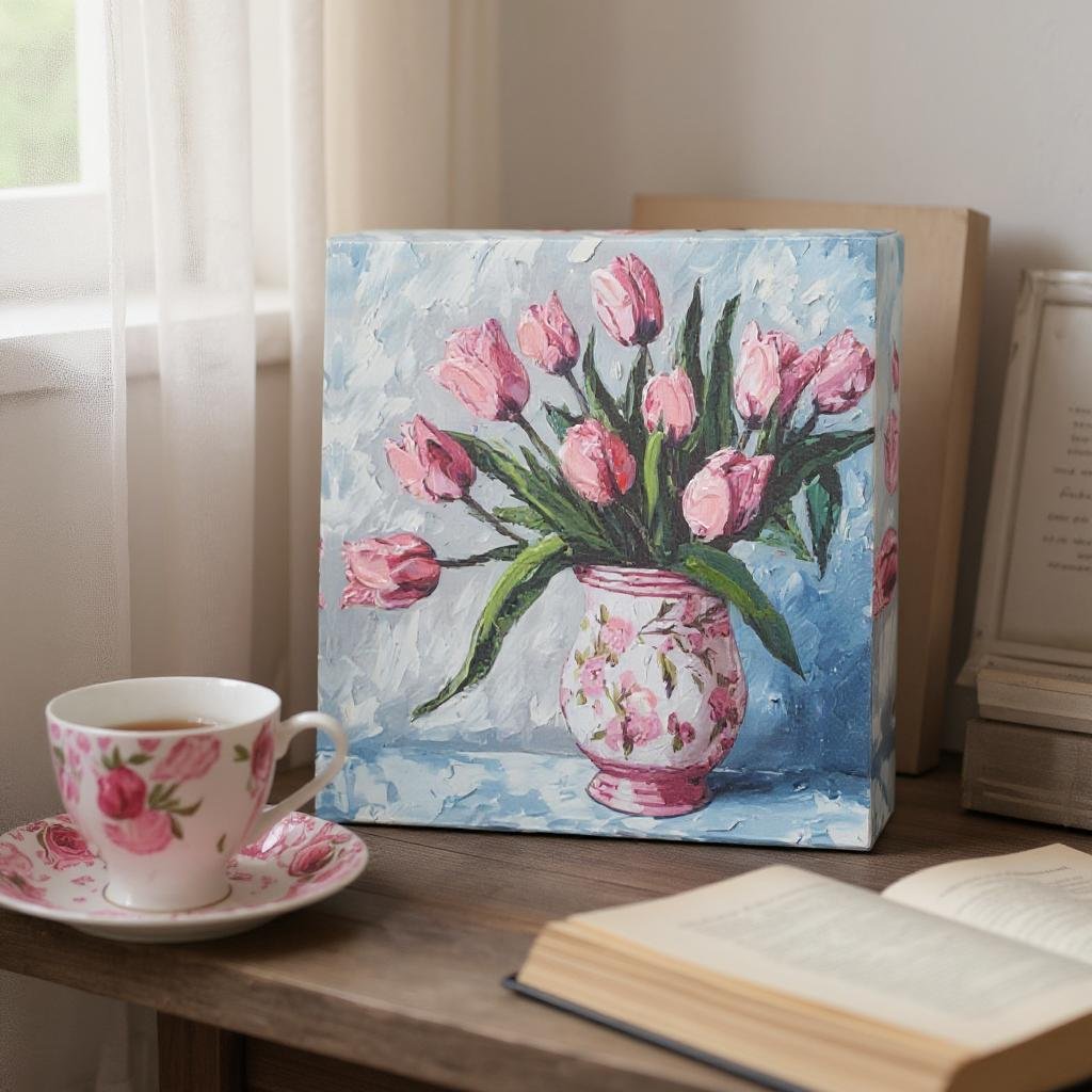 Potted Tulips Wall Art, 6" Floral Decor Accent, Perfect Home Decoration, Gift for Flower Lovers Floral Wall Art