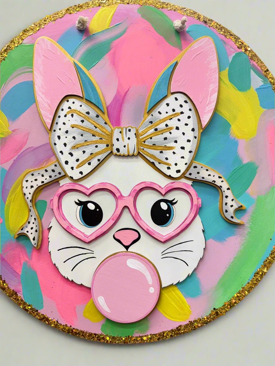 Preppy Bubble Gum Bunny Wall Decor | Colorful Vibrant Festive Home Decor for Easter & Spring Celebrations - Nifty Decor & More