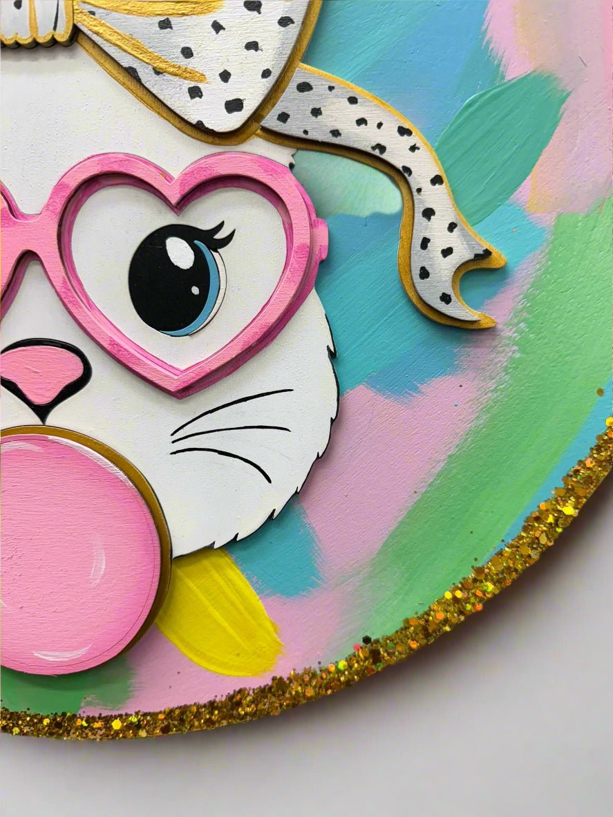 Preppy Bubble Gum Bunny Wall Decor | Colorful Vibrant Festive Home Decor for Easter & Spring Celebrations - Nifty Decor & More