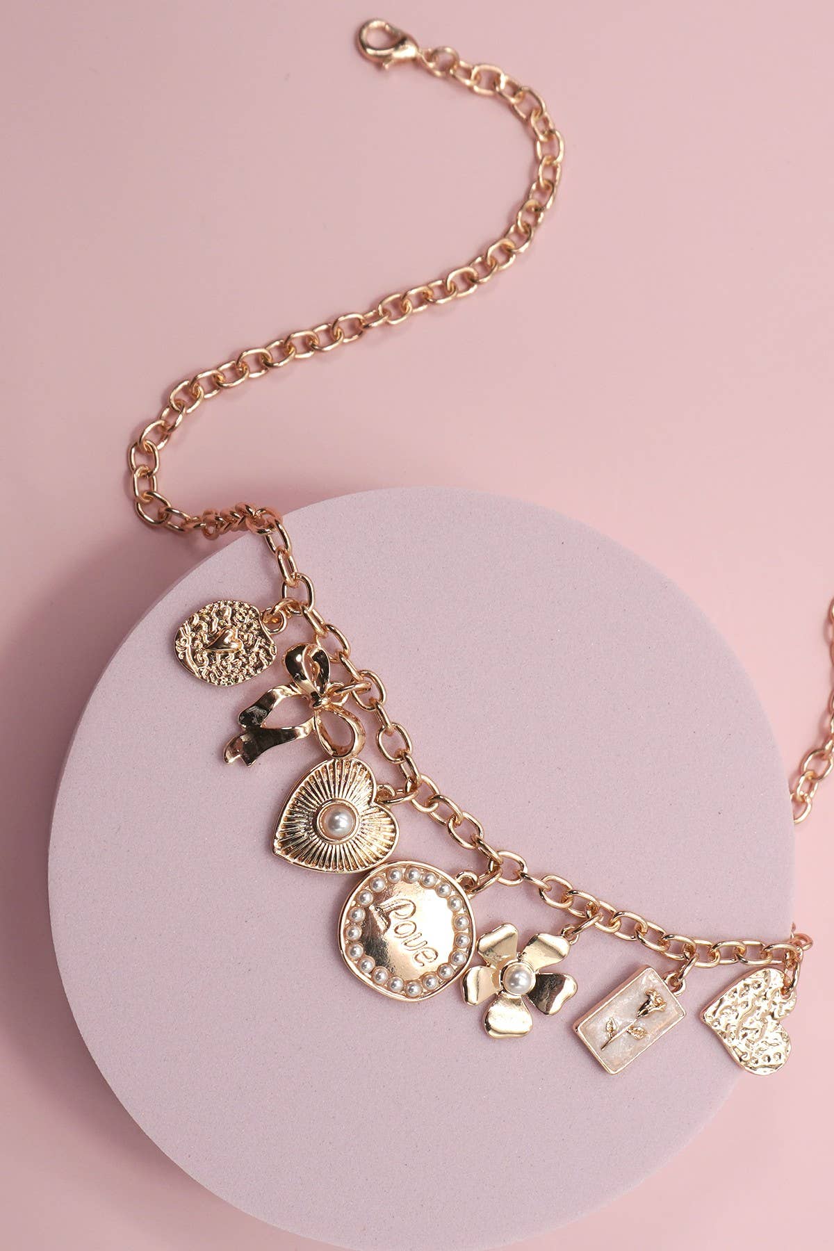 Preppy Charm Necklace Bow Love Heart Flower, inspired design, wearable art jewelry, ideal gift for girlfriends - Nifty Decor & More
