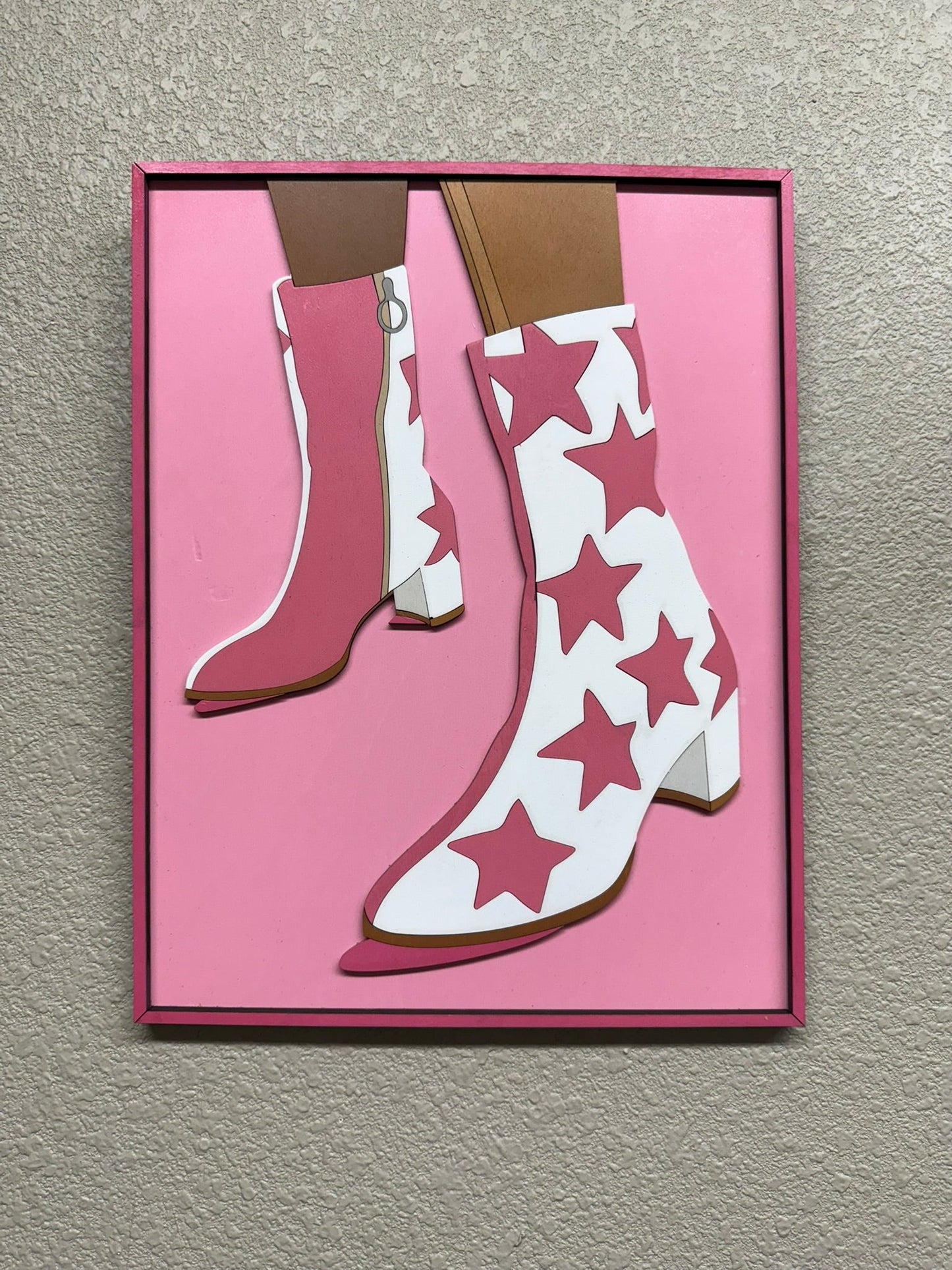Preppy Pink and White Star Boots, Cute Cowgirl Wall Art for Playful Decor, Perfect Gift for Girly Friends and Cowgirls - Nifty Decor & More