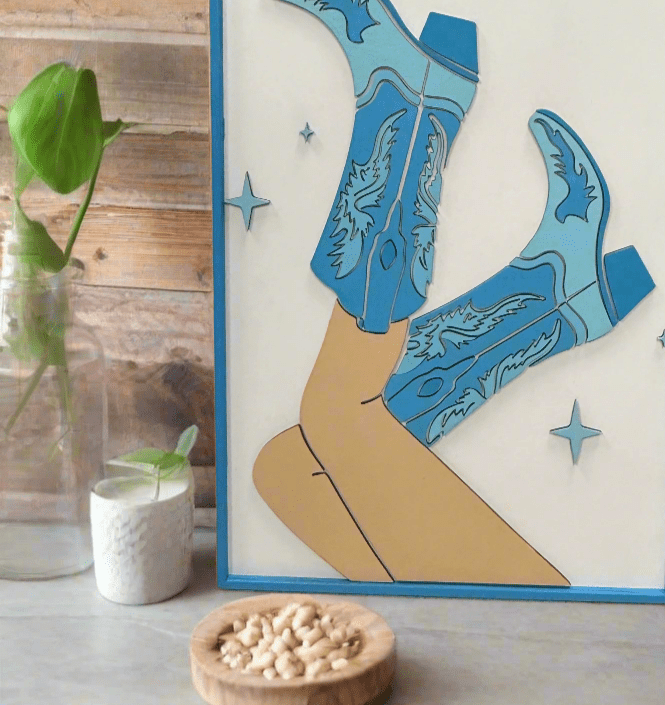 Pretty in Blue Cowgirl Boots Wall Art | Western Girly Decor & Farmhouse Style Prints Coquette Wall Art