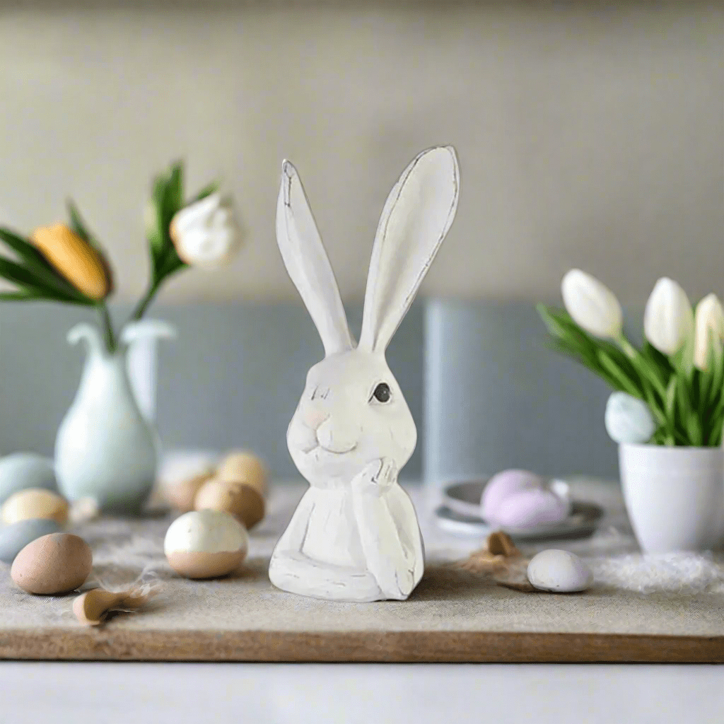 RAZ 15.5" Thinking Rabbit Bust | Resin Home Decor | Unique Rabbit Sculpture for Easter & Year-Round Decor Shelf Sitter Straight Ear