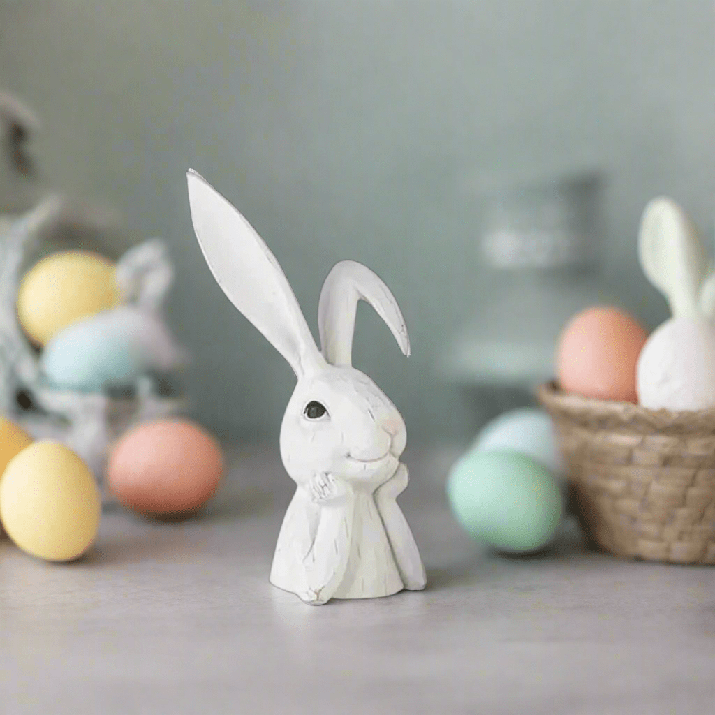 RAZ 15.5" Thinking Rabbit Bust | Resin Home Decor | Unique Rabbit Sculpture for Easter & Year-Round Decor Shelf Sitter Floppy Ear