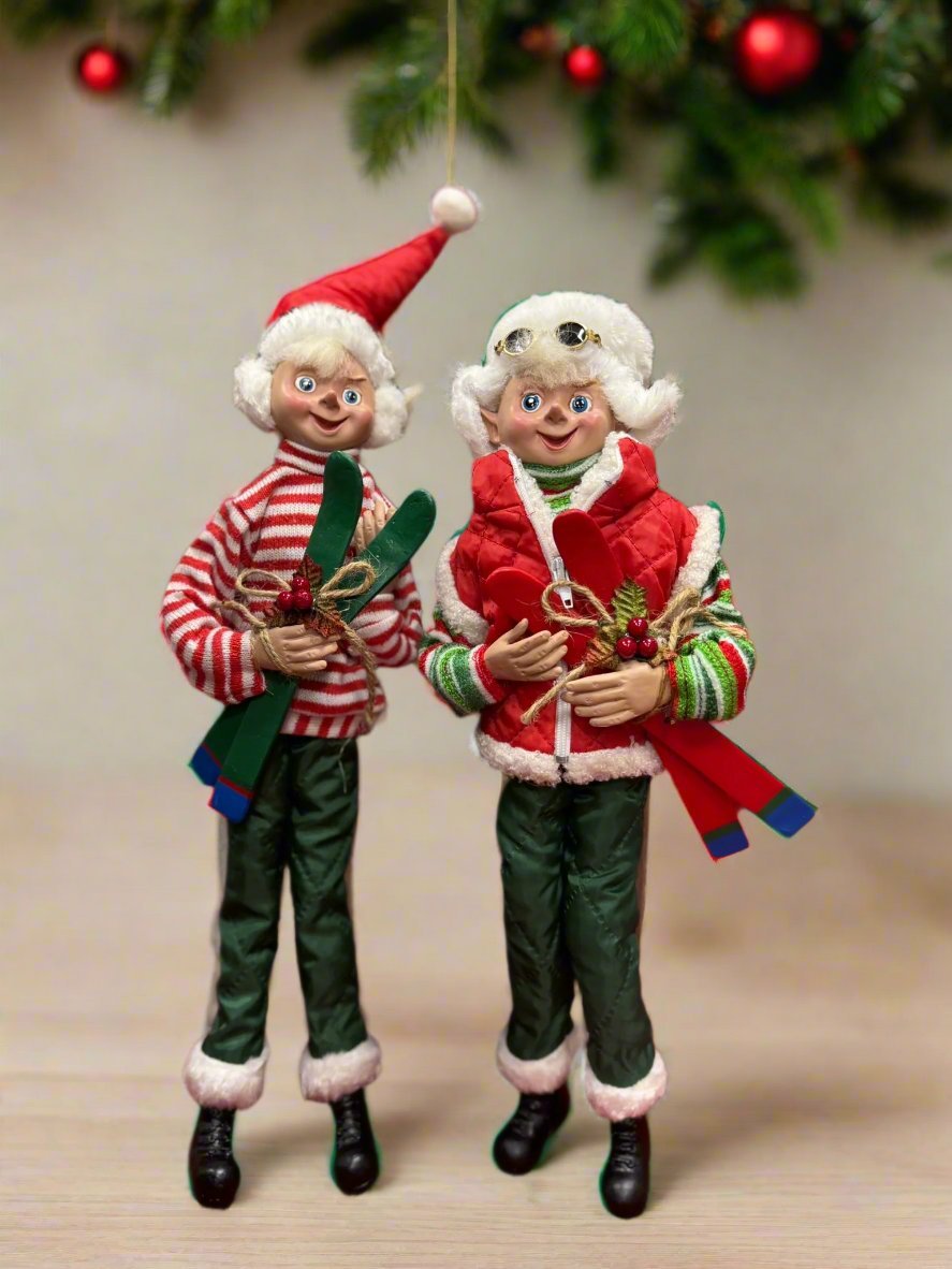 RAZ 16" Skiing Elf - Posable Christmas Decor, Holiday Figurine, Cute Winter Decoration, Festive Elf Decor - Nifty Decor & More