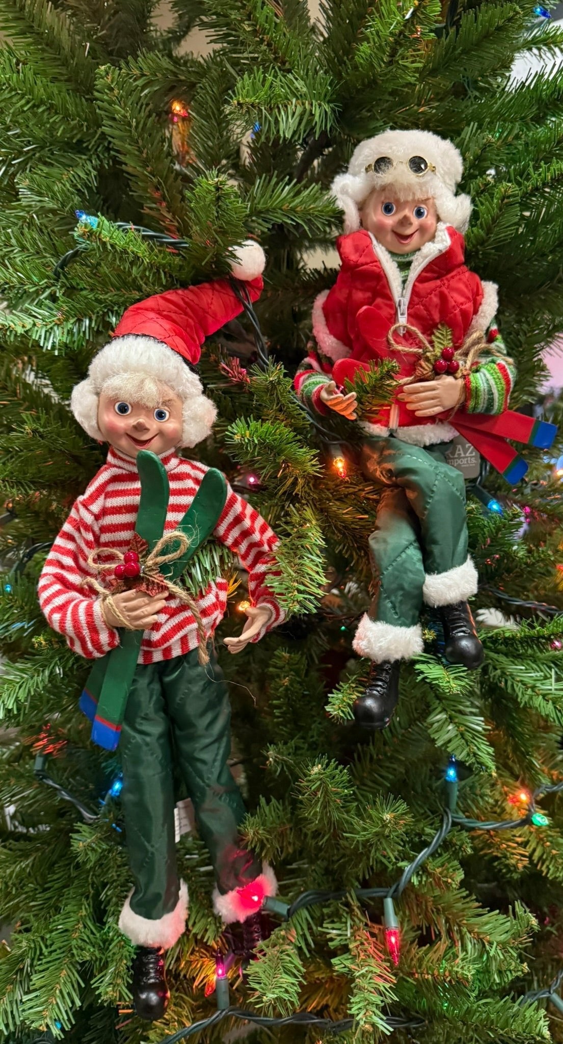RAZ 16" Skiing Elf - Posable Christmas Decor, Holiday Figurine, Cute Winter Decoration, Festive Elf Decor - Nifty Decor & More