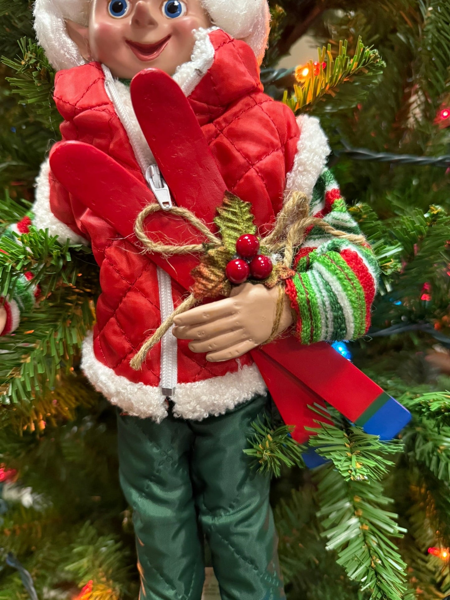 RAZ 16" Skiing Elf - Posable Christmas Decor, Holiday Figurine, Cute Winter Decoration, Festive Elf Decor - Nifty Decor & More