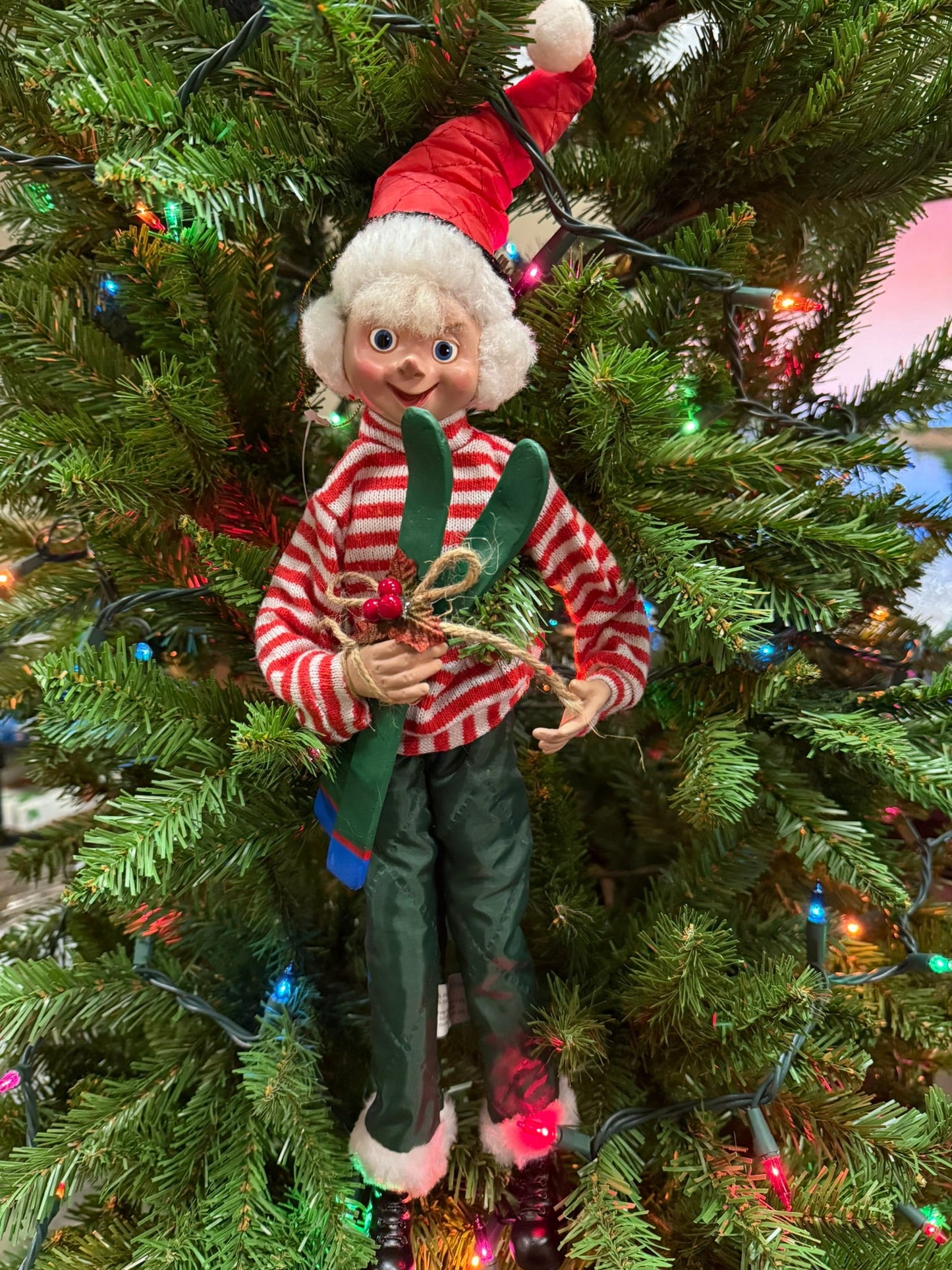 RAZ 16" Skiing Elf - Posable Christmas Decor, Holiday Figurine, Cute Winter Decoration, Festive Elf Decor - Nifty Decor & More