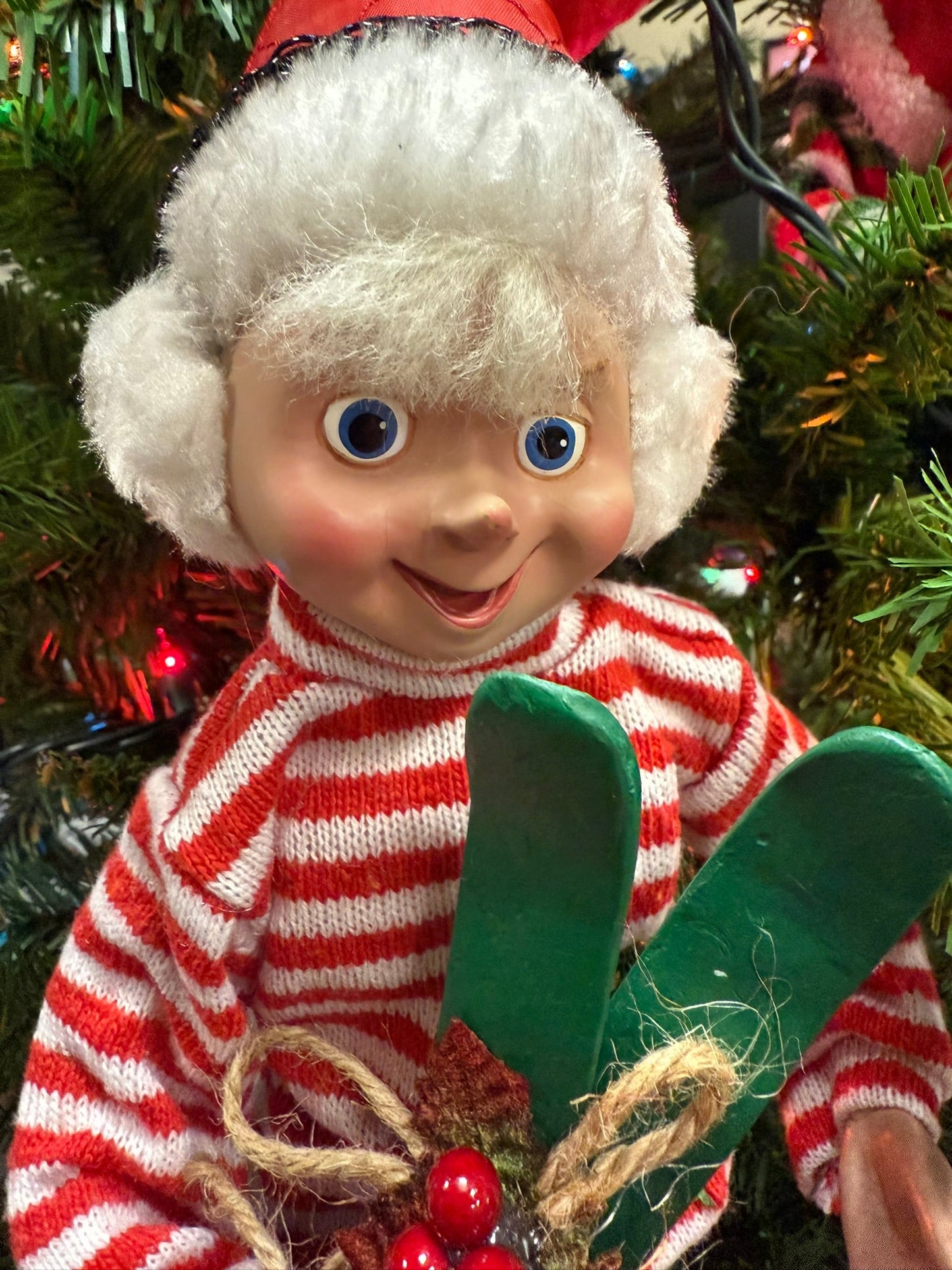 RAZ 16" Skiing Elf - Posable Christmas Decor, Holiday Figurine, Cute Winter Decoration, Festive Elf Decor - Nifty Decor & More