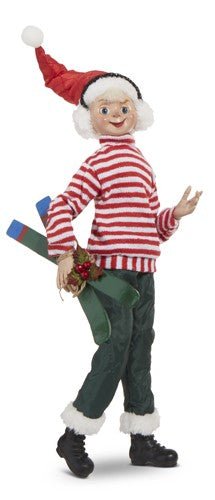 RAZ 16" Skiing Elf - Posable Christmas Decor, Holiday Figurine, Cute Winter Decoration, Festive Elf Decor - Nifty Decor & More