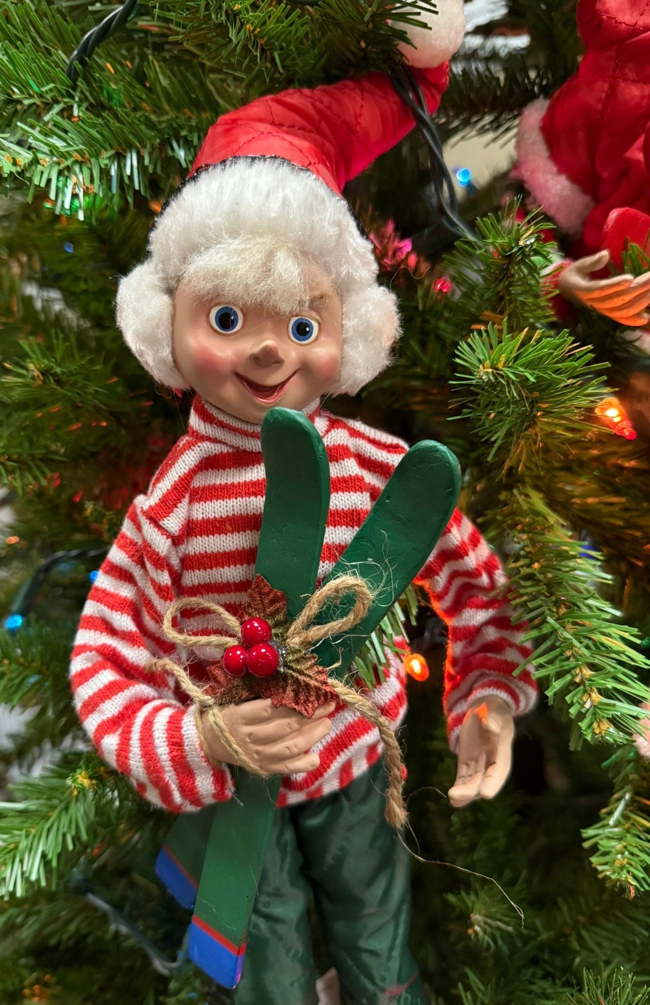RAZ 16" Skiing Elf - Posable Christmas Decor, Holiday Figurine, Cute Winter Decoration, Festive Elf Decor - Nifty Decor & More
