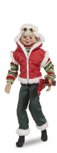 RAZ 16" Skiing Elf - Posable Christmas Decor, Holiday Figurine, Cute Winter Decoration, Festive Elf Decor - Nifty Decor & More
