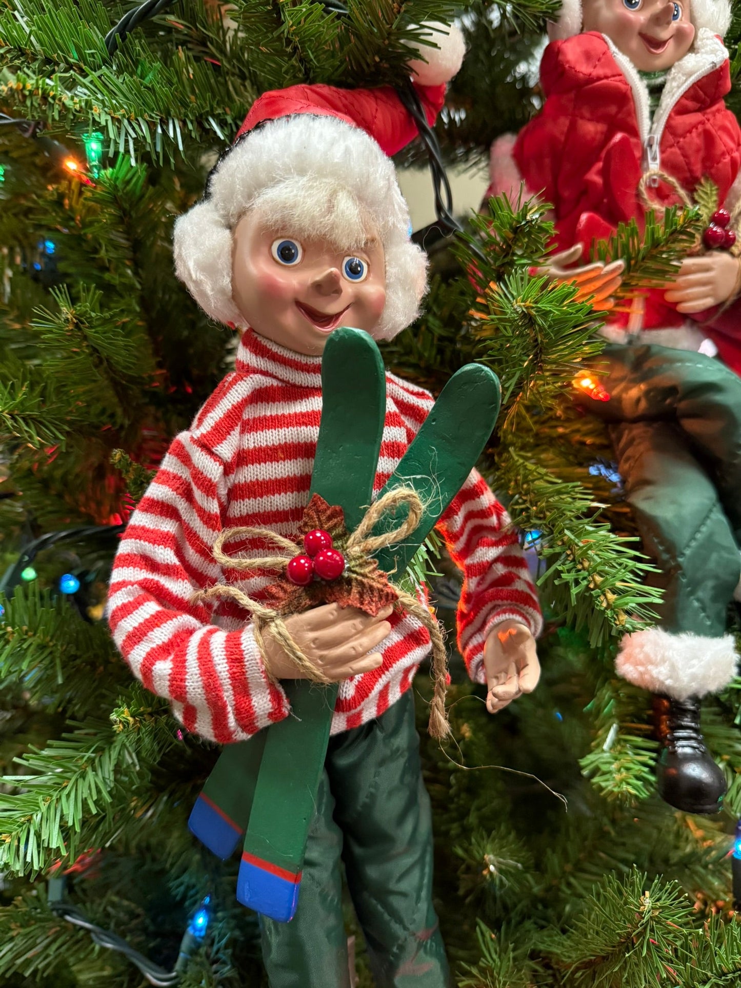 RAZ 16" Skiing Elf - Posable Christmas Decor, Holiday Figurine, Cute Winter Decoration, Festive Elf Decor - Nifty Decor & More