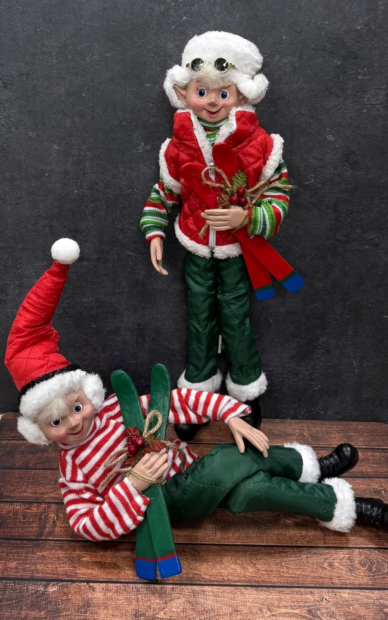 RAZ 16" Skiing Elf - Posable Christmas Decor, Holiday Figurine, Cute Winter Decoration, Festive Elf Decor - Nifty Decor & More