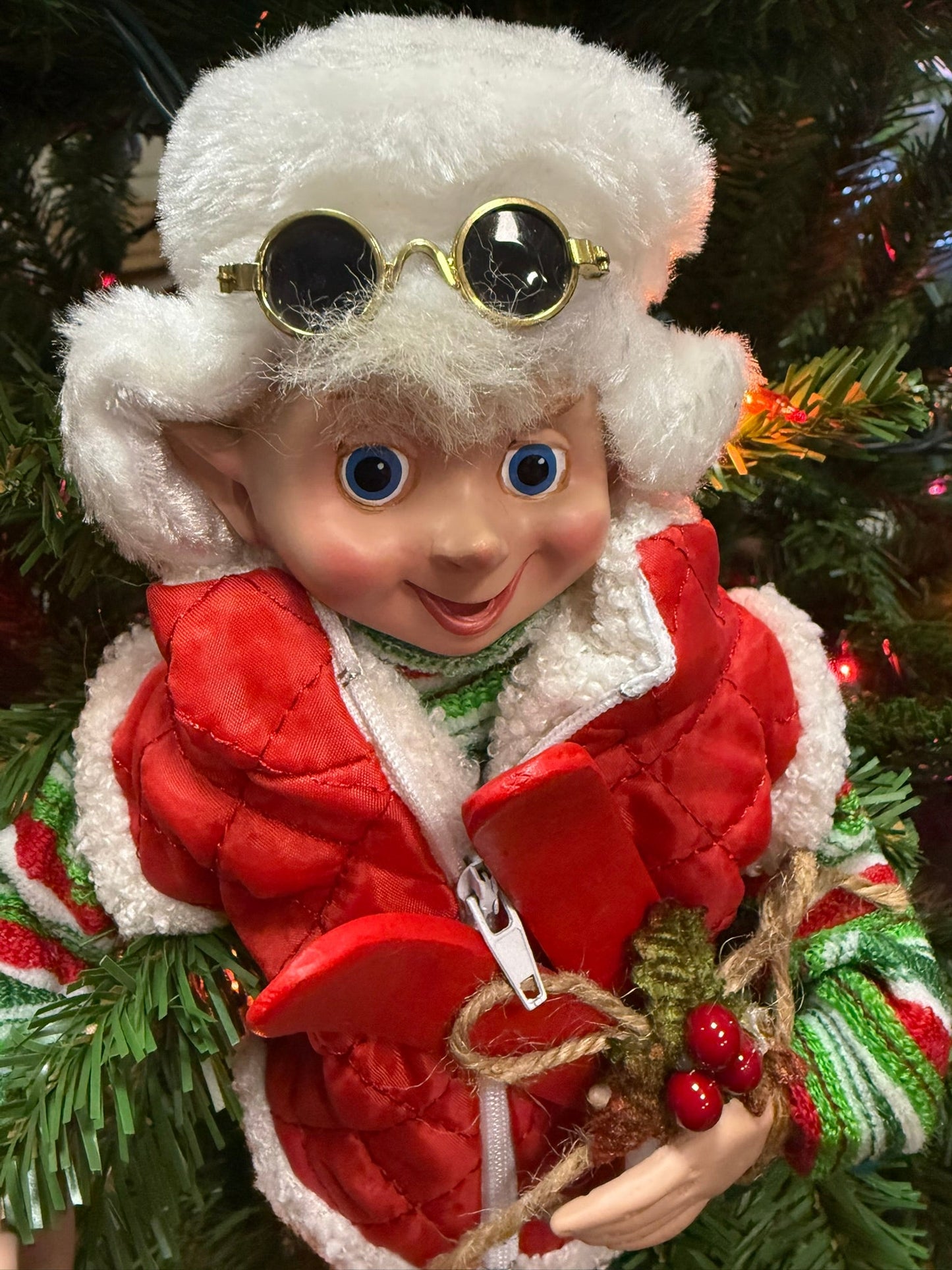 RAZ 16" Skiing Elf - Posable Christmas Decor, Holiday Figurine, Cute Winter Decoration, Festive Elf Decor - Nifty Decor & More