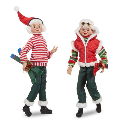 RAZ 16" Skiing Elf - Posable Christmas Decor, Holiday Figurine, Cute Winter Decoration, Festive Elf Decor - Nifty Decor & More
