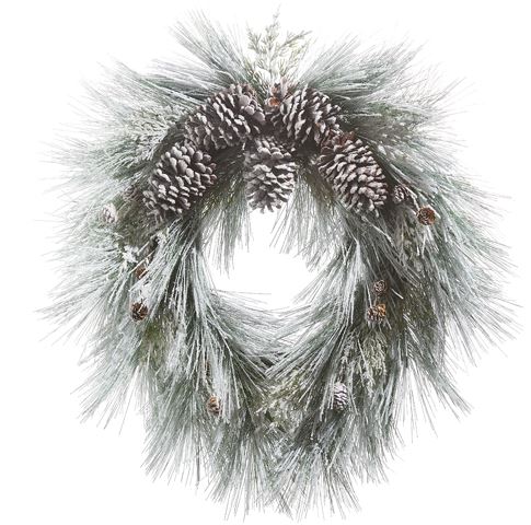 RAZ - 26" Snowy Long Needle Pine and Pinecone Wreath Christmas Wreath