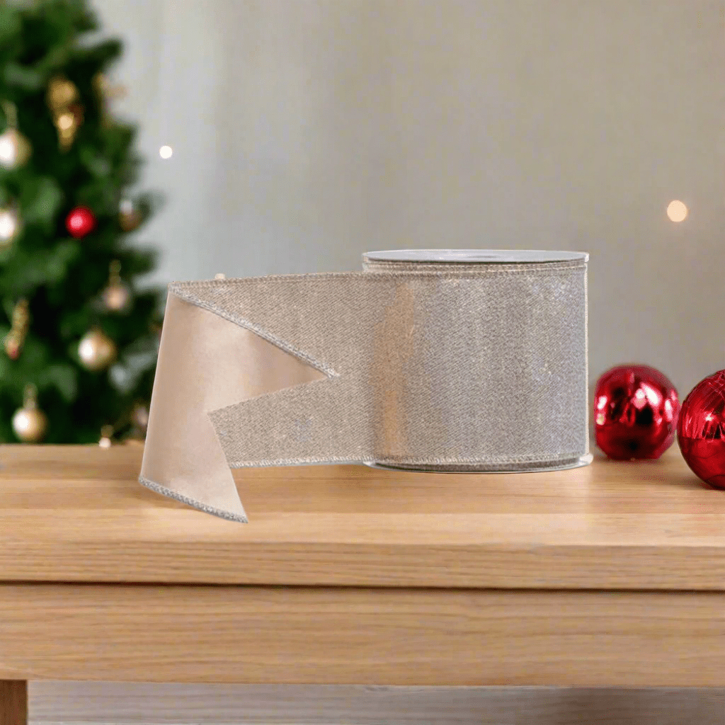 RAZ - 4" X 10 Yds Champagne Metallic Ribbon Wired Ribbon