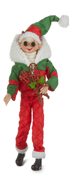 RAZ - Skiing Elf 16" - Posable Home Decor Figure, Unique Holiday Decoration, Fun Winter Decor, Cute Shelf Accent Snow Shoes