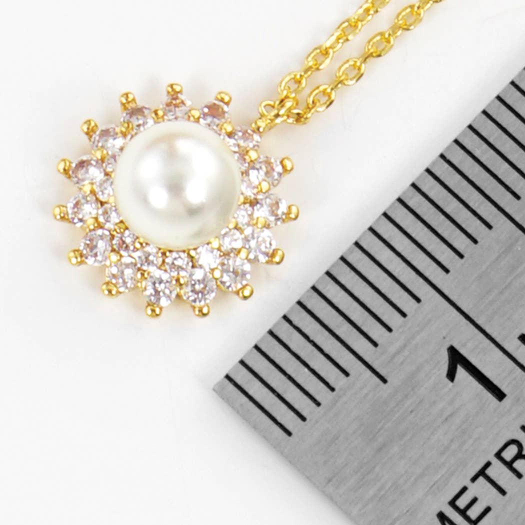 Pearl Rhinestone Bridesmaid Necklace Gold-Dipped