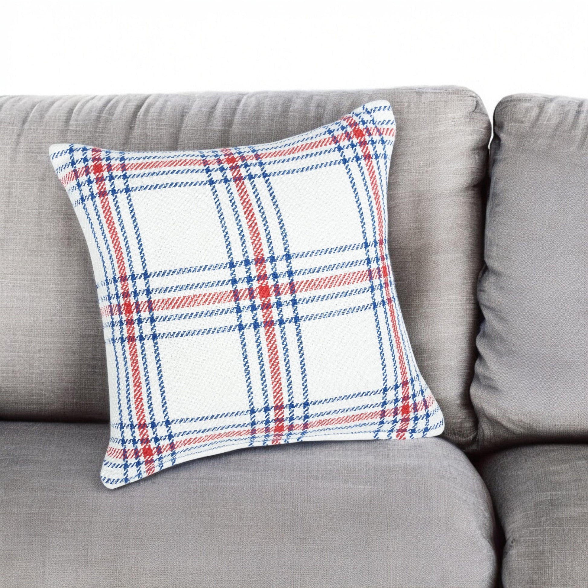 River Rock Red White & Blue Plaid Throw Pillow, Cozy Patriotic Home Decor, Perfect Accent Cushion Gift for 4th of July Lovers Throw Pillow