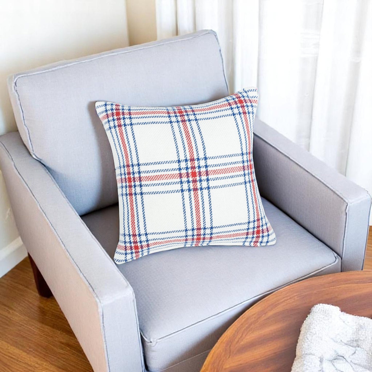 River Rock Red White & Blue Plaid Throw Pillow, Cozy Patriotic Home Decor, Perfect Accent Cushion Gift for 4th of July Lovers Throw Pillow