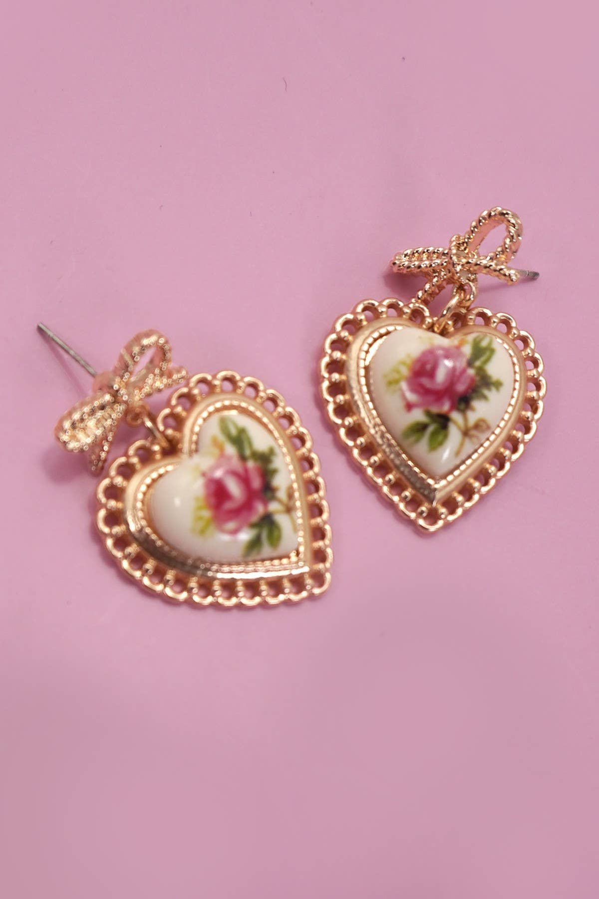 Rose Bow Drop Earrings Ceramic Porcelain, Chic Floral Accessory for Everyday Glam, Stylish Ladies Gift Stud Earrings