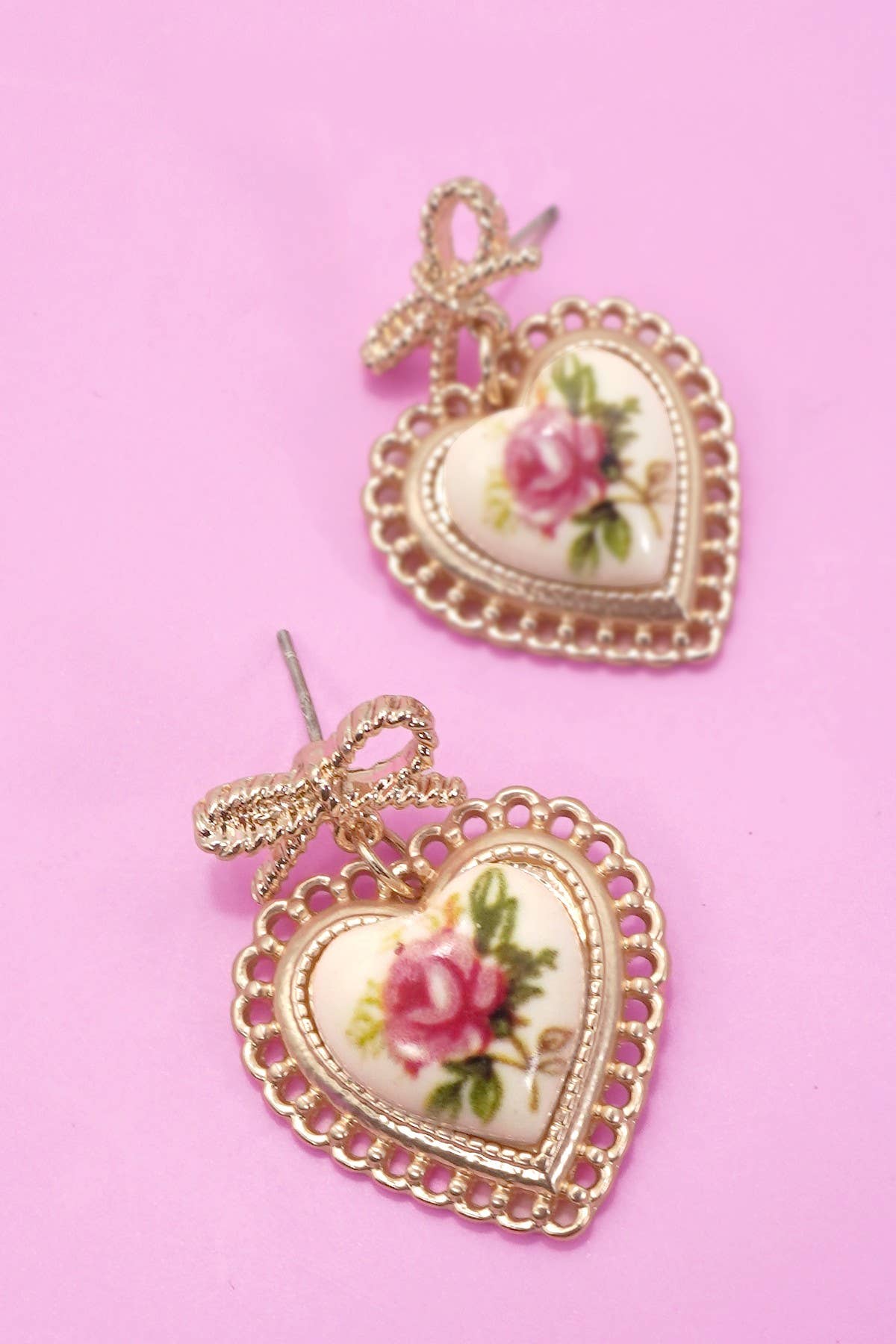 Rose Bow Drop Earrings Ceramic Porcelain, Chic Floral Accessory for Everyday Glam, Stylish Ladies Gift Stud Earrings