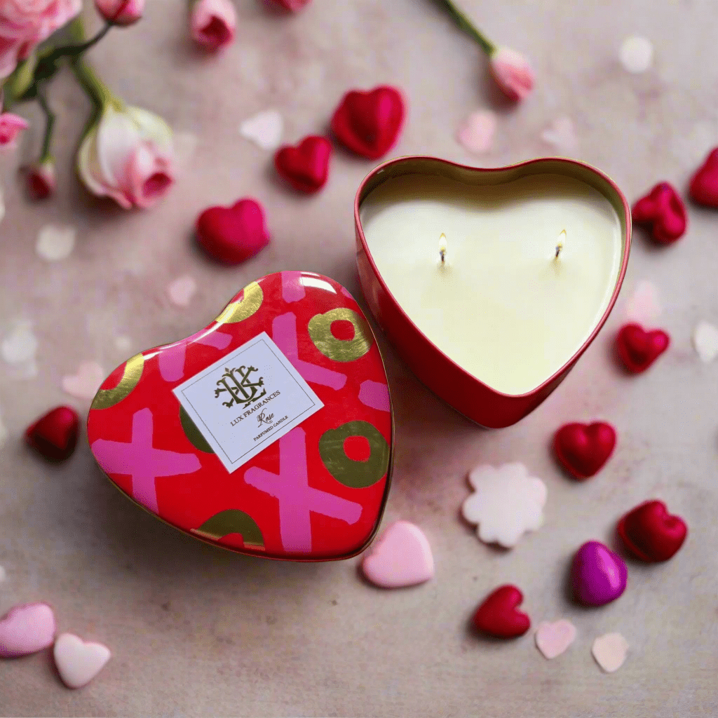 Rose Scented Candle Heart Tin, Luxurious Romantic Decor for Cozy Ambiance, Perfect Valentine’s Day Gift Candle Holder