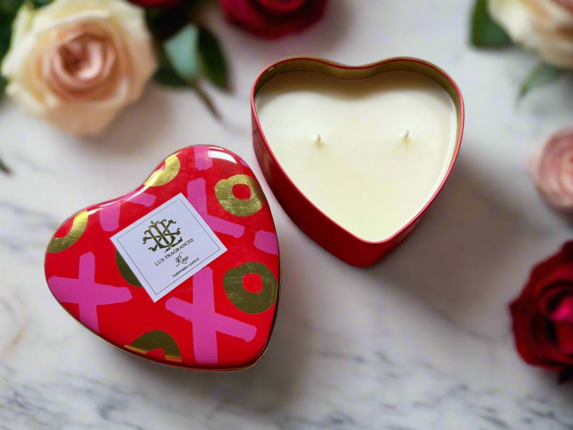 Rose Scented Candle Heart Tin, Luxurious Romantic Decor for Cozy Ambiance, Perfect Valentine’s Day Gift Candle Holder
