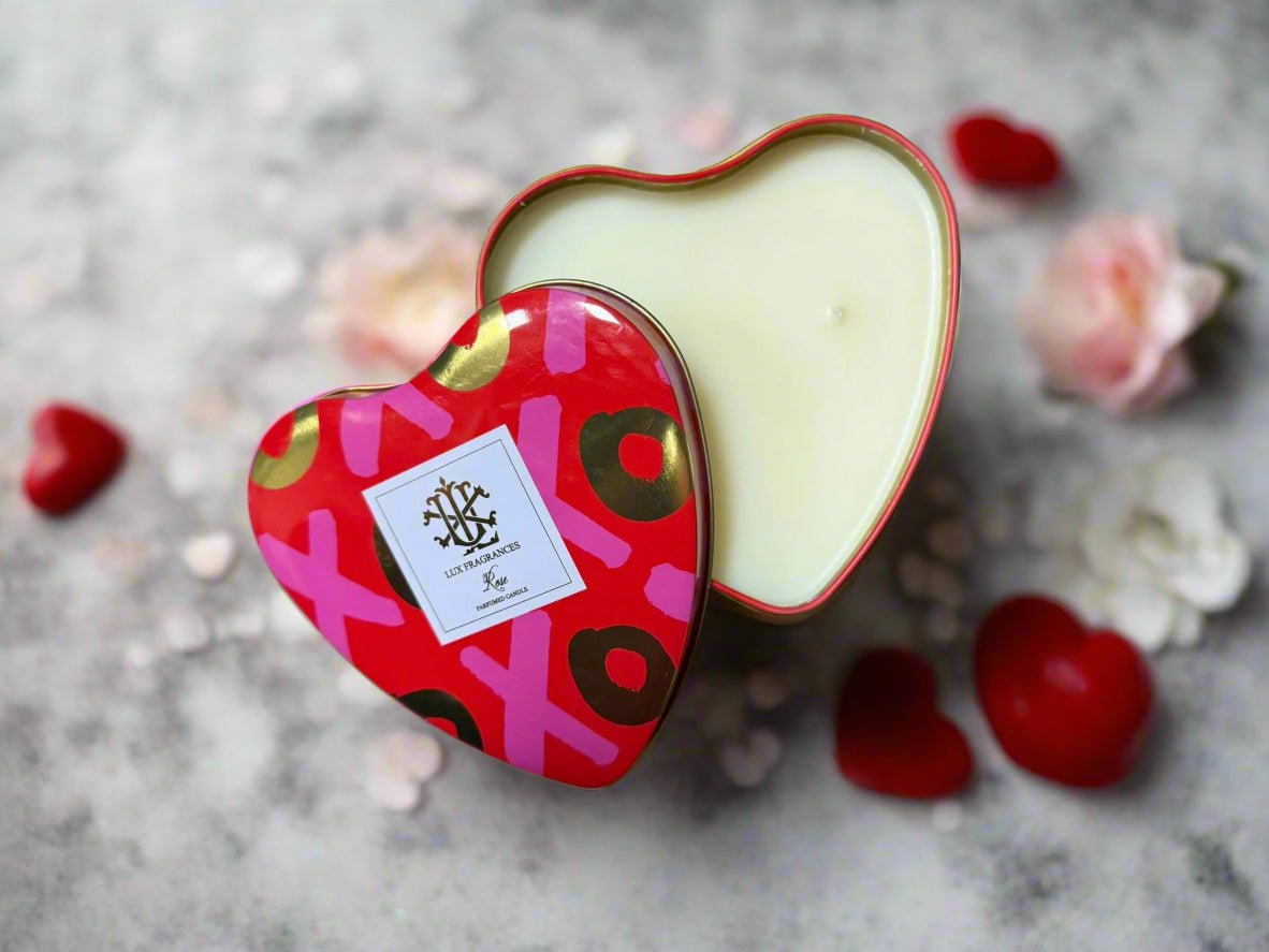 Rose Scented Candle Heart Tin, Luxurious Romantic Decor for Cozy Ambiance, Perfect Valentine’s Day Gift Candle Holder