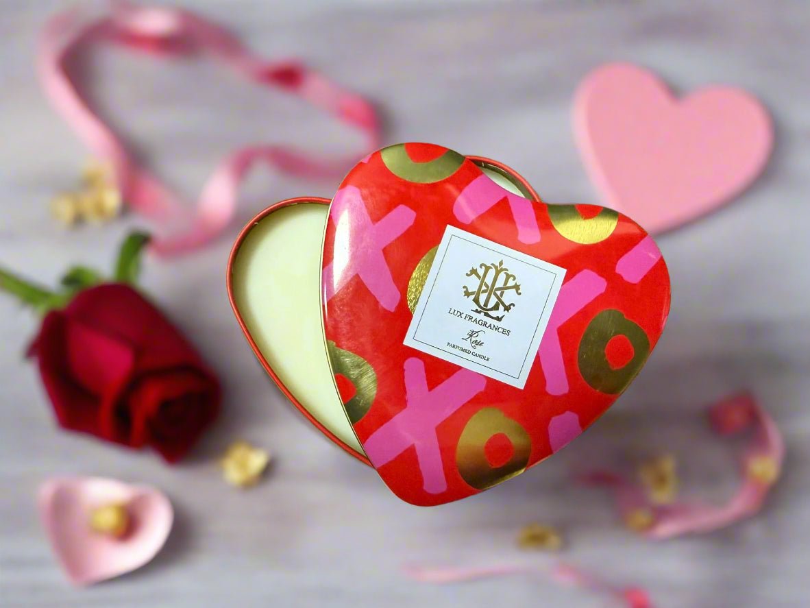 Rose Scented Candle Heart Tin, Luxurious Romantic Decor for Cozy Ambiance, Perfect Valentine’s Day Gift Candle Holder